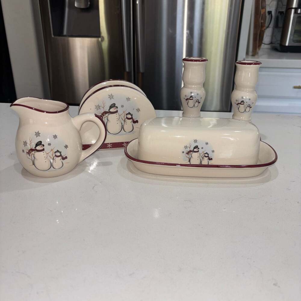 Royal Seasons Snowmen Stoneware 5 Piece Table Top Set
